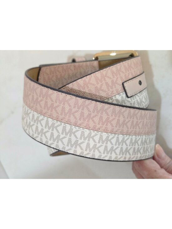 NWT Michael Kors Belt Womens S  Pink & White Logo Gold Buckle Synthetic Material